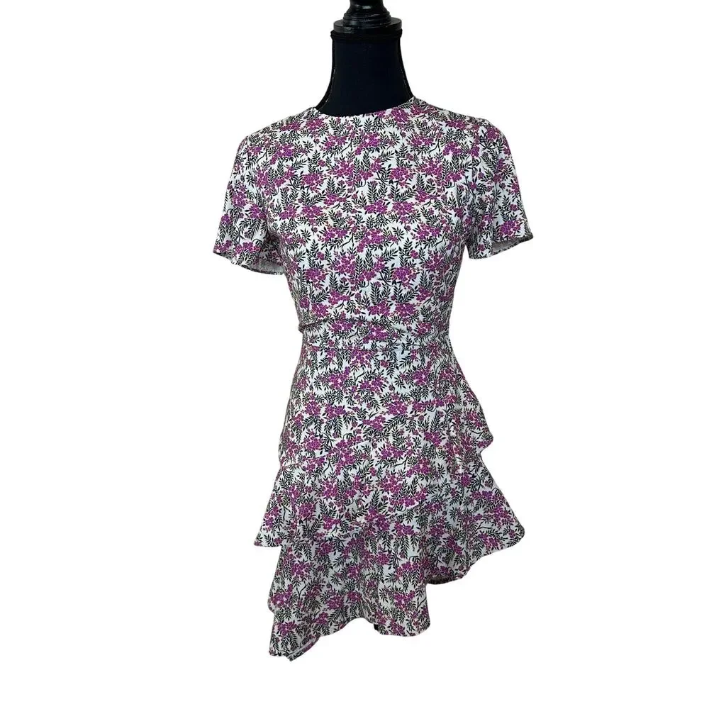 StyleStalker White Floral Mini Dress SMALL Ruffle Cottage Party Designer $200